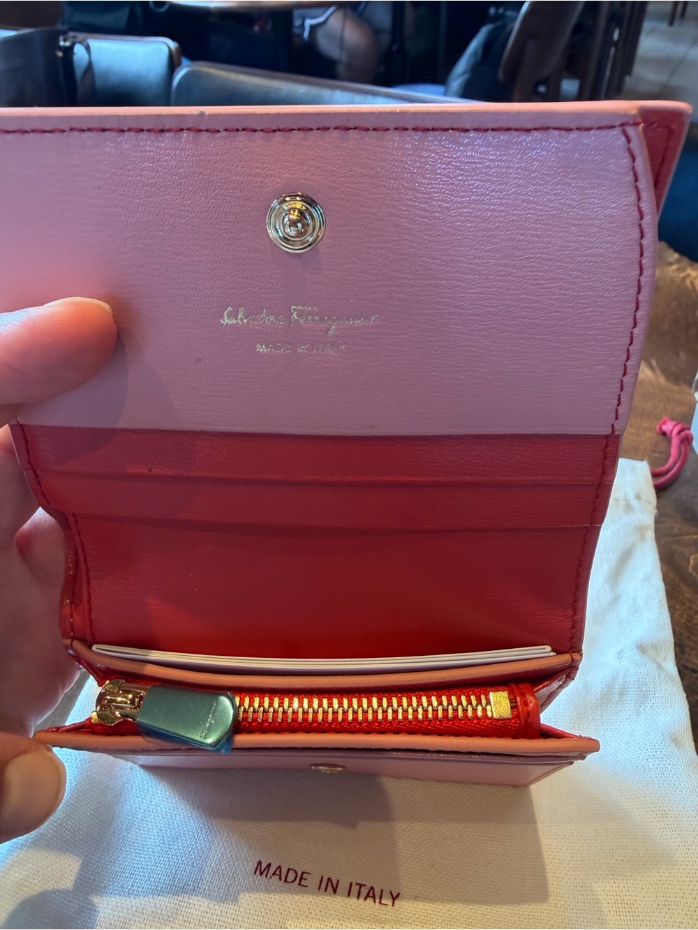 Salvatore Ferragamo Pink Leather Gancini Compact Wallet with Gold Plaque - Picture 4 of 6